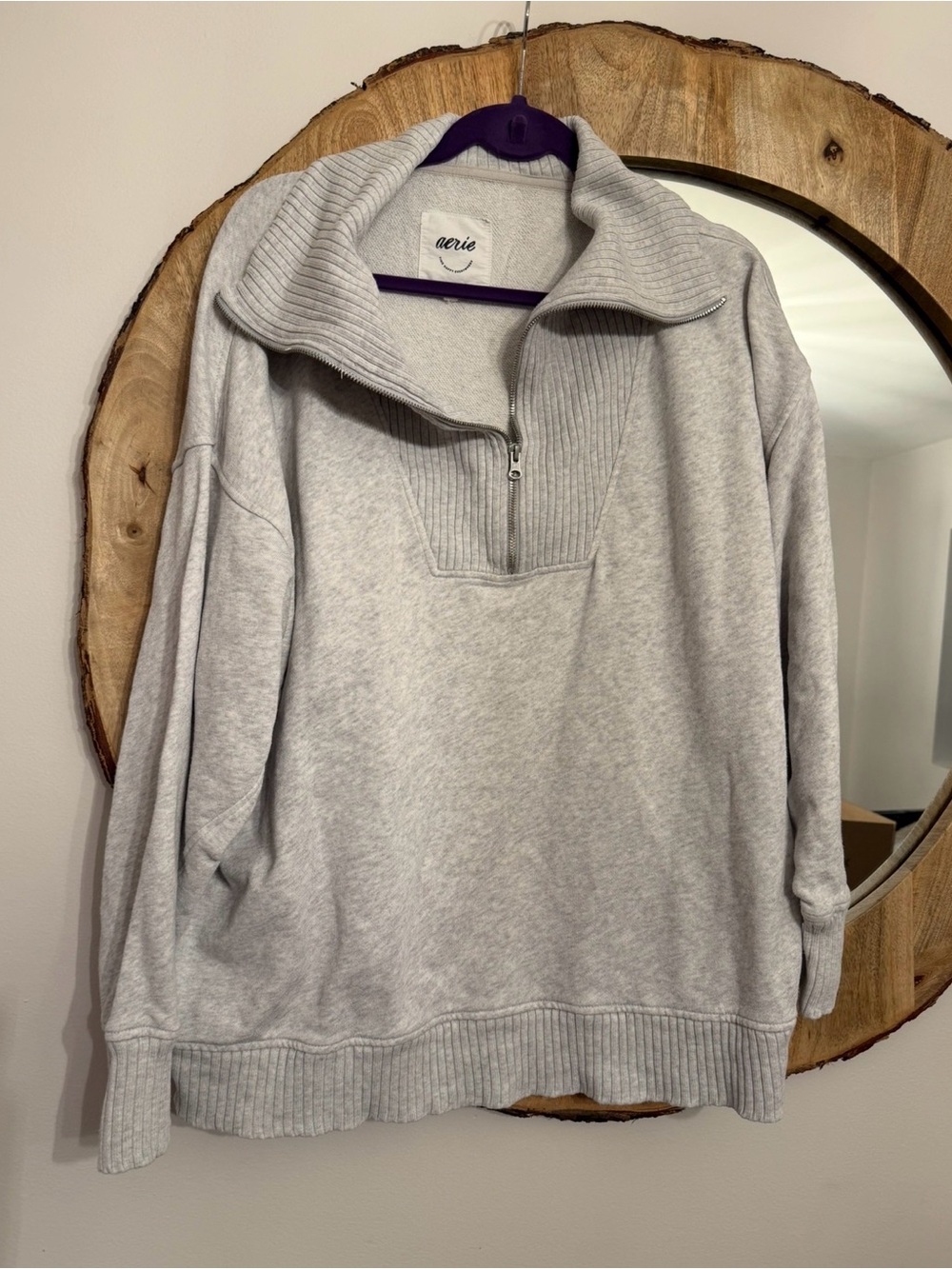aerie Men's Light Gray Zip-Up Funnel Neck Sweater